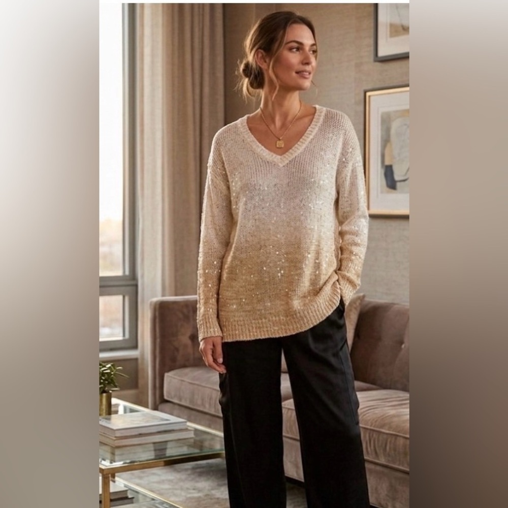 Liz Claiborne Women's Sequined Shine Sand Combo Sweater NWT